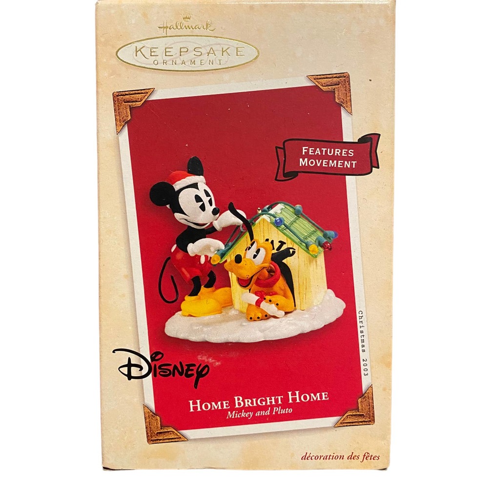 NIB Disney Hallmark Ornament Home Bright Home Mickey Mouse Pluto MOVEMENT